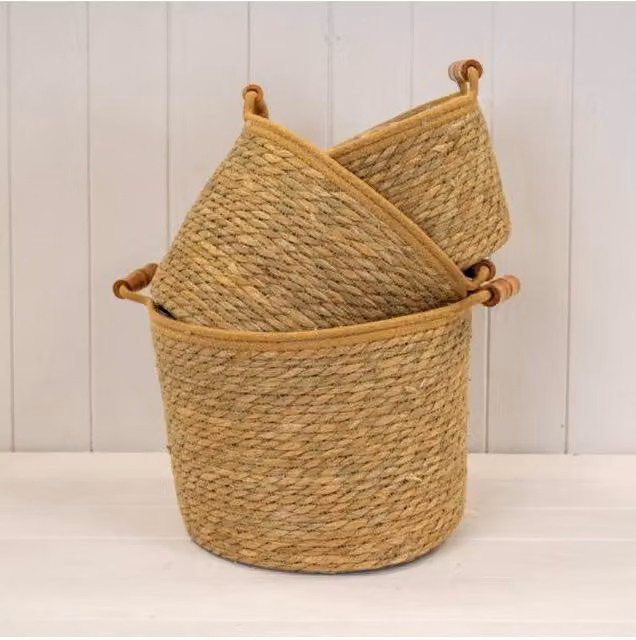 KDMD Set of 3 Brown Seagrass Storage Baskets
