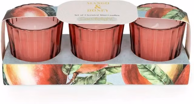 Candlelight Set of 3 Pink Mango and Honey Scented Votive Candles in Glass – 2