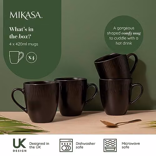 Mikasa Jardin Midnight Floral Stoneware Mug Set, Black, 4 x 420ml – 3