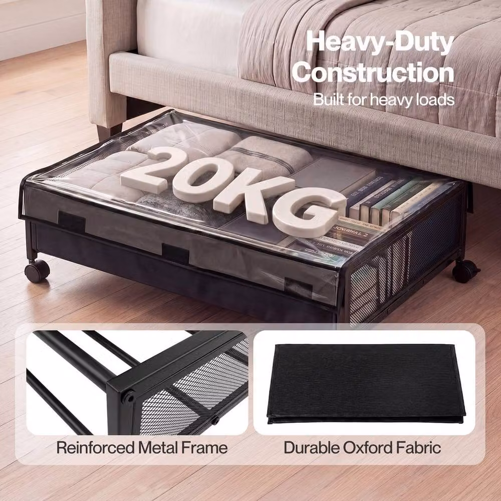 KORVIXA Black Underbed Storage Boxes with Lids – 3