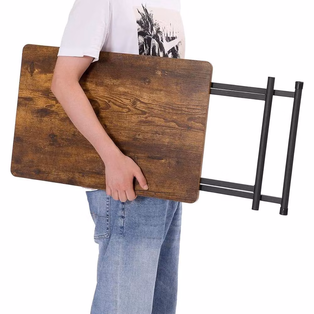 FLAVORA Brown Folding TV Snack Tray Side Bedside Table, W: 48 cm, D: 36 cm, H: 66 cm – 4