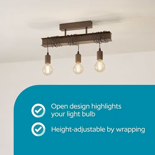 Eglo Townshend 4 Industrial Pendant Light, Brown Metal, 3-Light Bar Design – 2