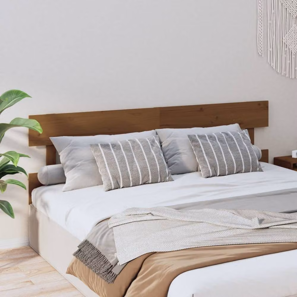 Berkfield Home Rustic Solid Wood Pine Bed Headboard, Honey Brown, W: 204 cm, D: 3 cm, H: 81 cm – 3