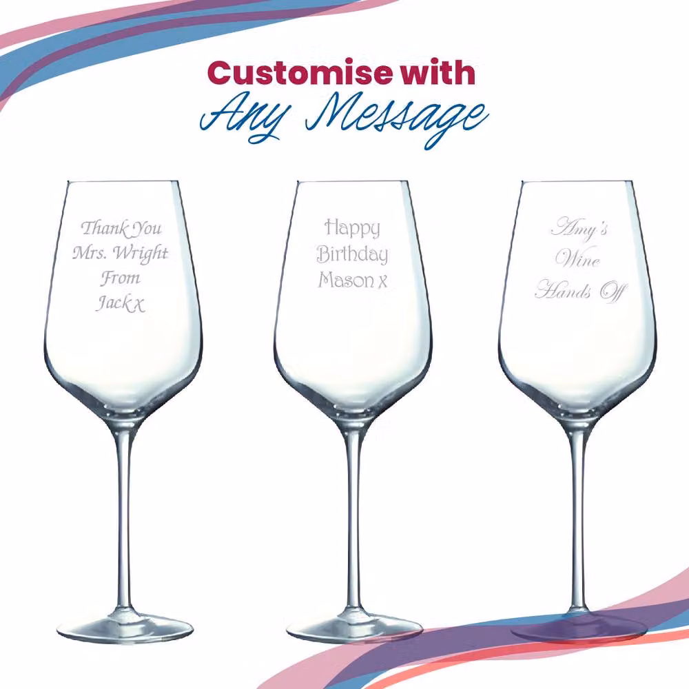 Uniqueful Personalised Large Lead-Free Crystal Wine Glass, 550ml, Clear – 4