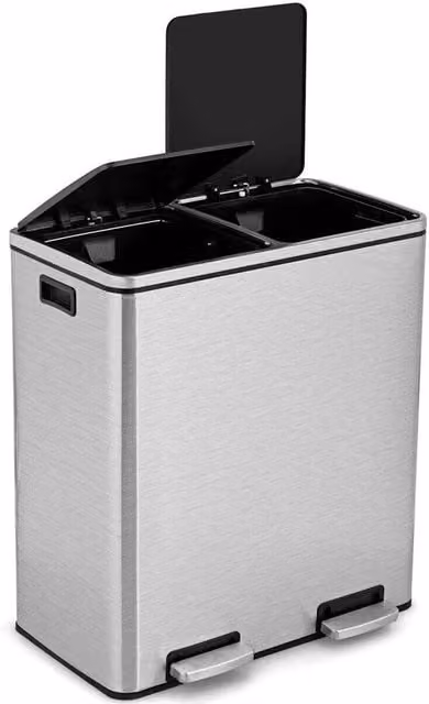 Kelvenix Double Kitchen Recycling Pedal Bin in Silver, 2 x 30L – 1