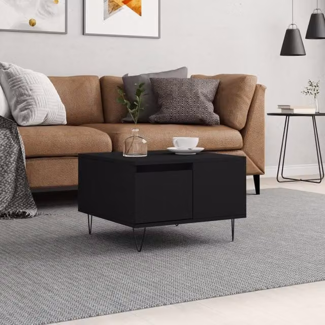 Berkfield Home Modern Black Square Coffee Table, W/D/H: 55 x 55 x 36.5 cm