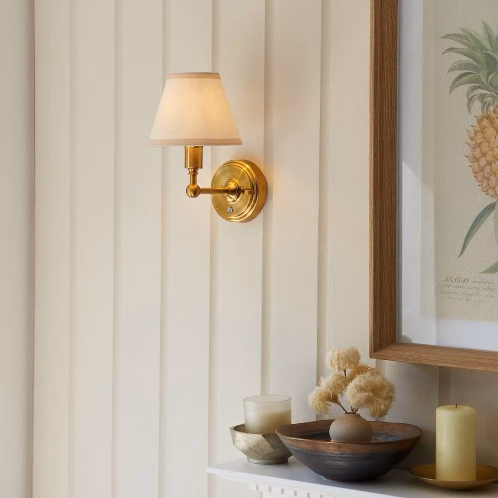 Netlighting Burley Rechargeable LED Wall Light with Fabric Ivy Shade in Gold – 2