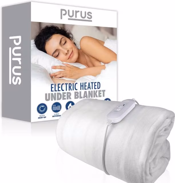 Purus Electric Heated Fitted Under Blanket in White, W/D/H: 90 x 190 cm