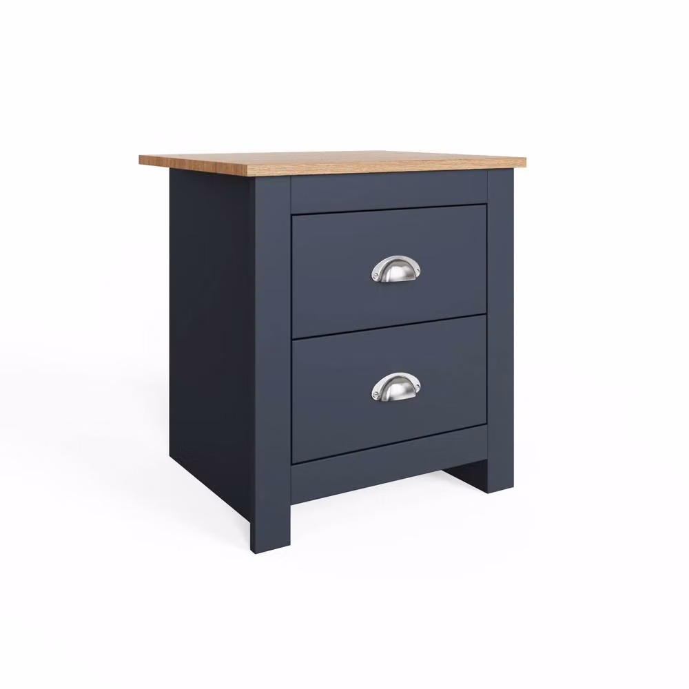GFW Lancaster 2 Drawer Bedside Table in Dark Navy Blue – 2