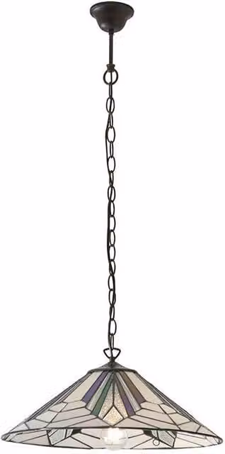 Loops Tiffany Art Deco Glass Hanging Ceiling Pendant Light with Bronze Chain in Clear and Multicolour – 1