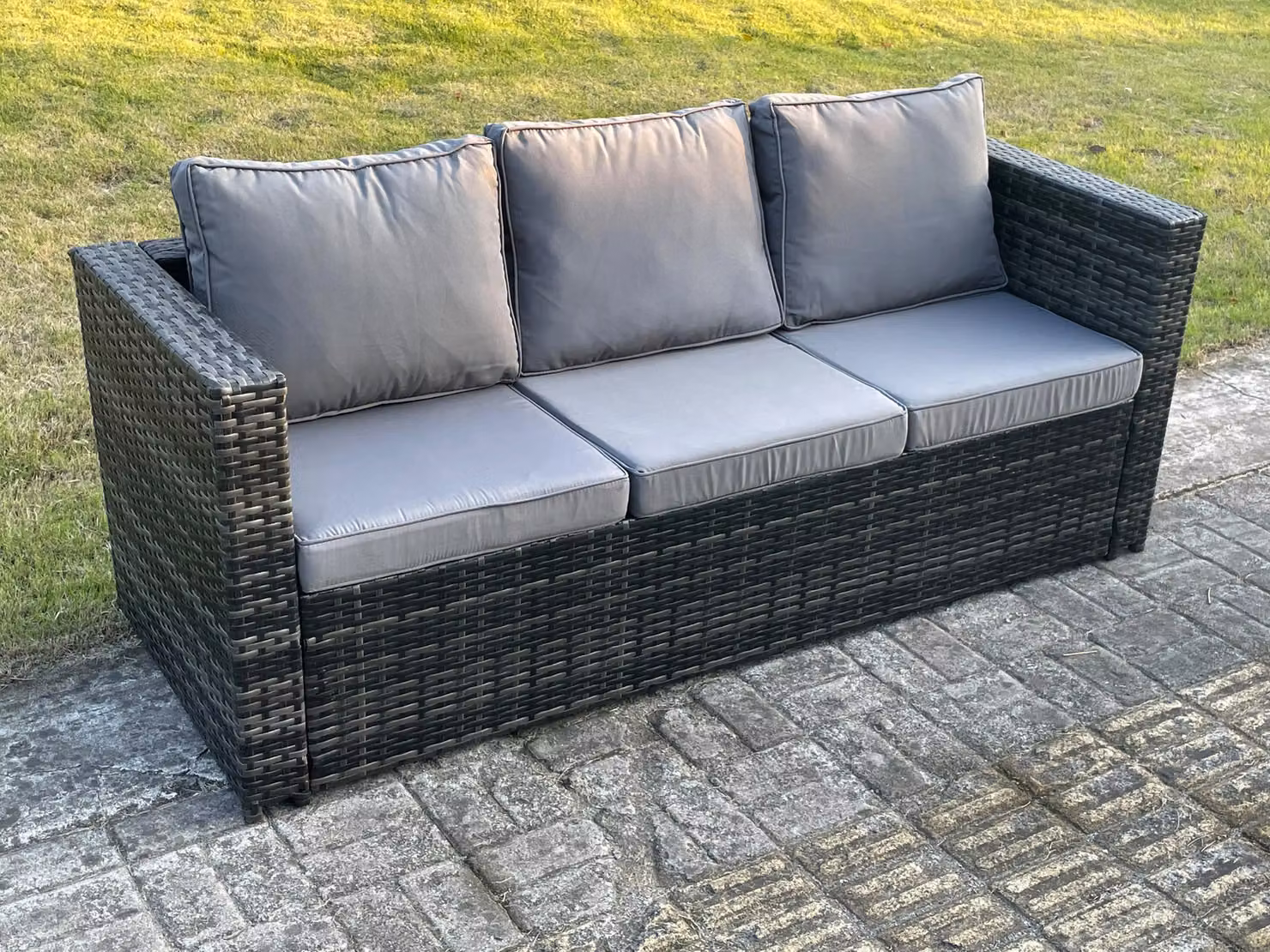 Fimous Outdoor Rattan Garden Furniture Lounge Sofa Set with Oblong Coffee Table in Dark Grey – 2