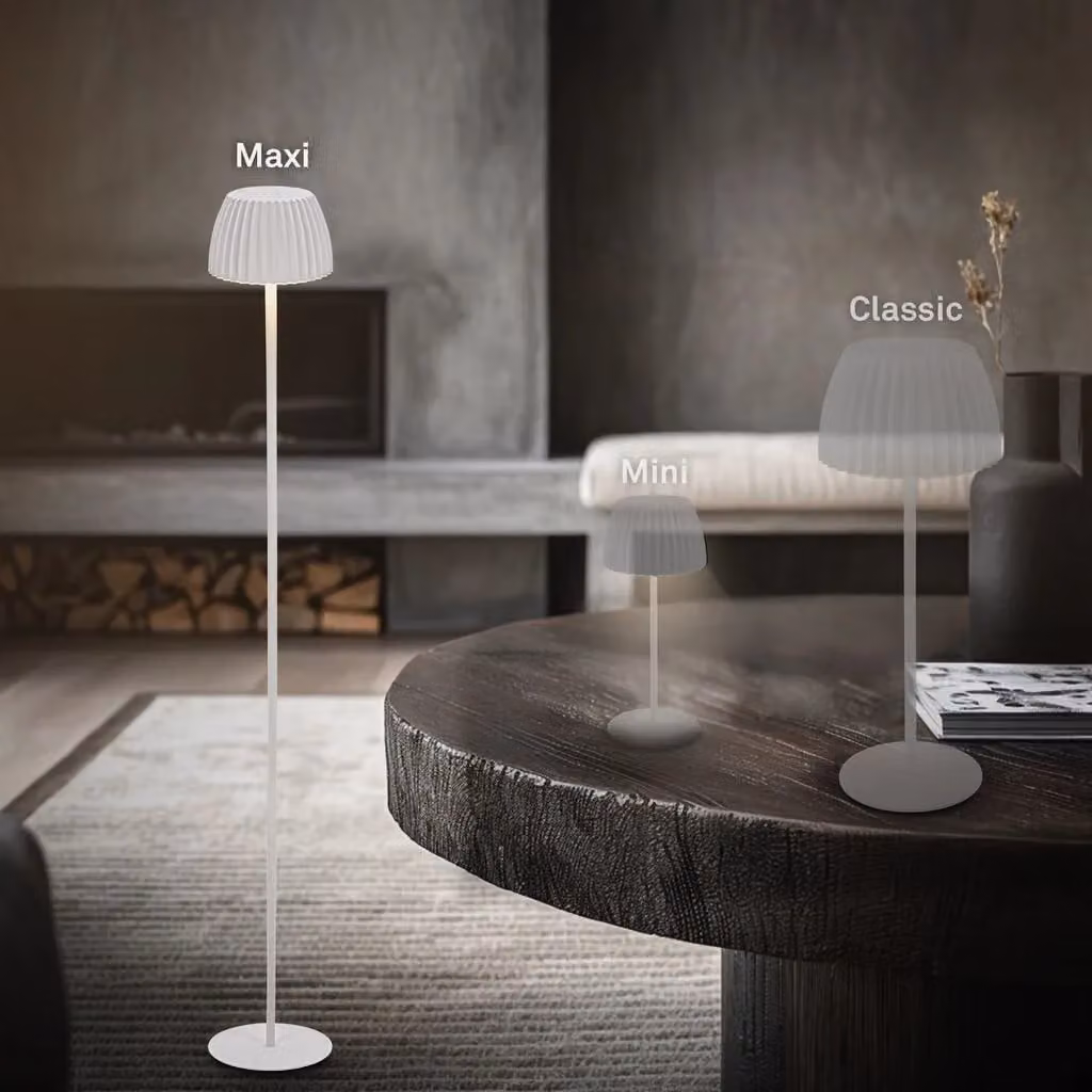 Briloner Riffle LED Rechargeable Floor Lamp in White, IP44 Dimmable Touch Control, W/D/H: 19 x 19 x 124 cm – 3