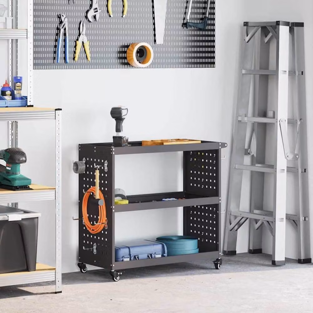 Berkfield Black Steel Tool Trolley with Shelf and Lockable Wheels – 2