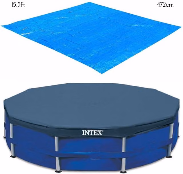 Intex Blue Round Pool Cover and Ground Cloth Set with Debris Tarpaulin