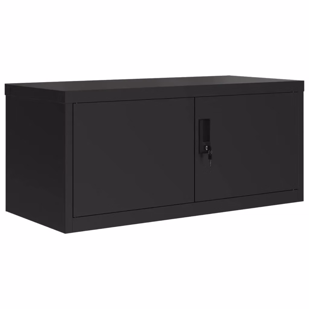 Berkfield Home Black Metal Filing Cabinet with Lock and Adjustable Shelves, W/D/H: 90 x 40 x 130 cm