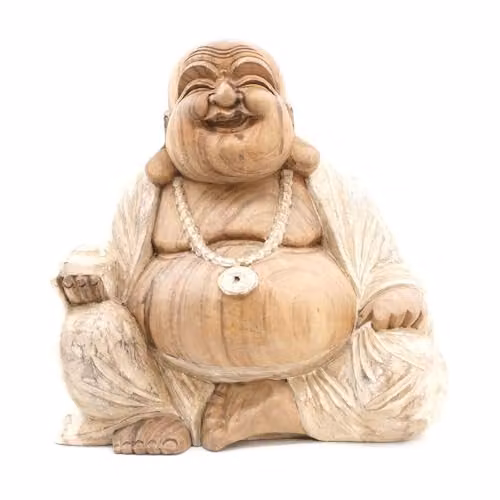 Ancient Wisdom Happy Buddha Tabletop Ornament in Whitewash, Height: 40 cm