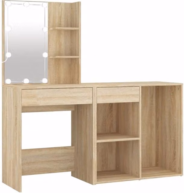 Berkfield Home Hollywood LED Dressing Table with Cabinet in Sonoma Oak Brown – 1