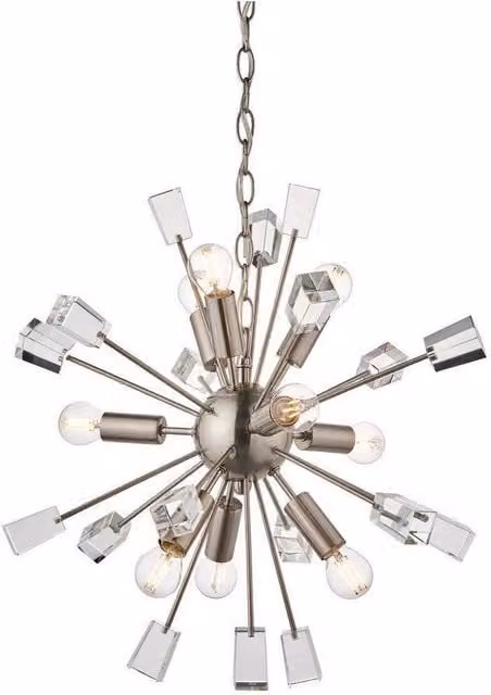 Netlighting Miro 9 Light Ceiling Pendant in Satin Nickel and Clear Crystal Glass with E14 Base – 1