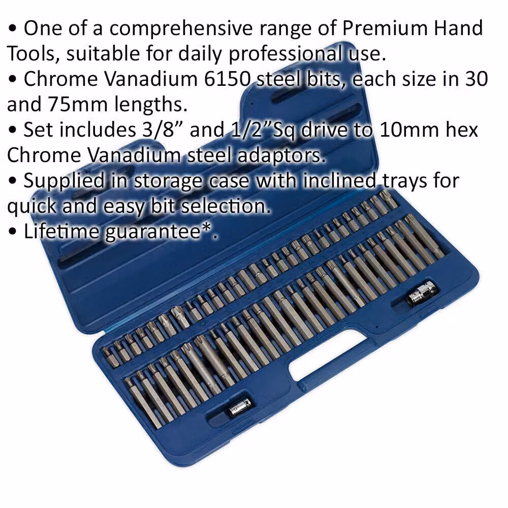 Loops 56pc TRX-Star Security, Hex and Spline Socket Bit Set with 3/8 inch and 1/2 inch Square Drive in Blue and Multicolour Chrome Vanadium Steel – 2