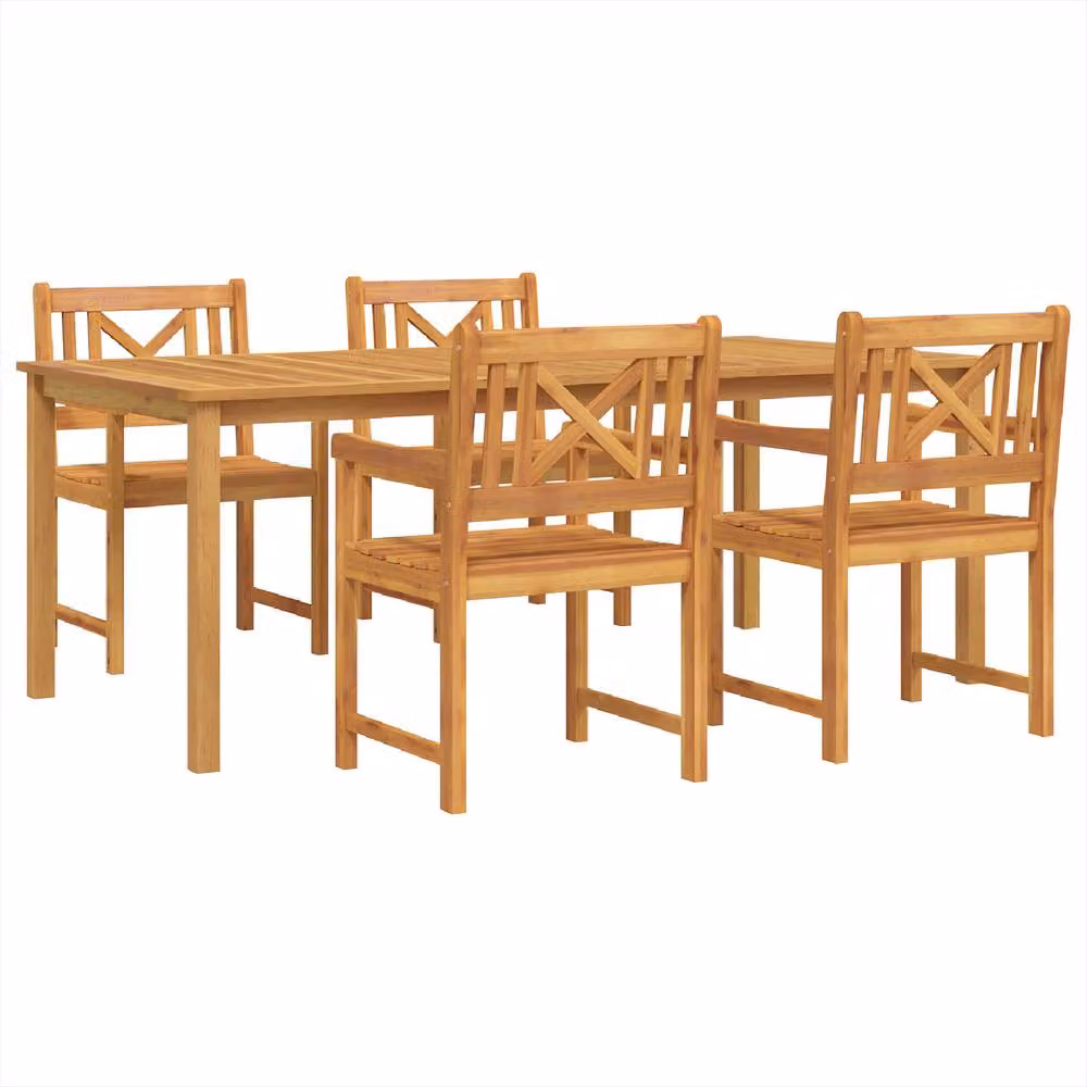 Berkfield Home 5 Piece Garden Dining Set in Brown Oiled Solid Acacia Wood – 2