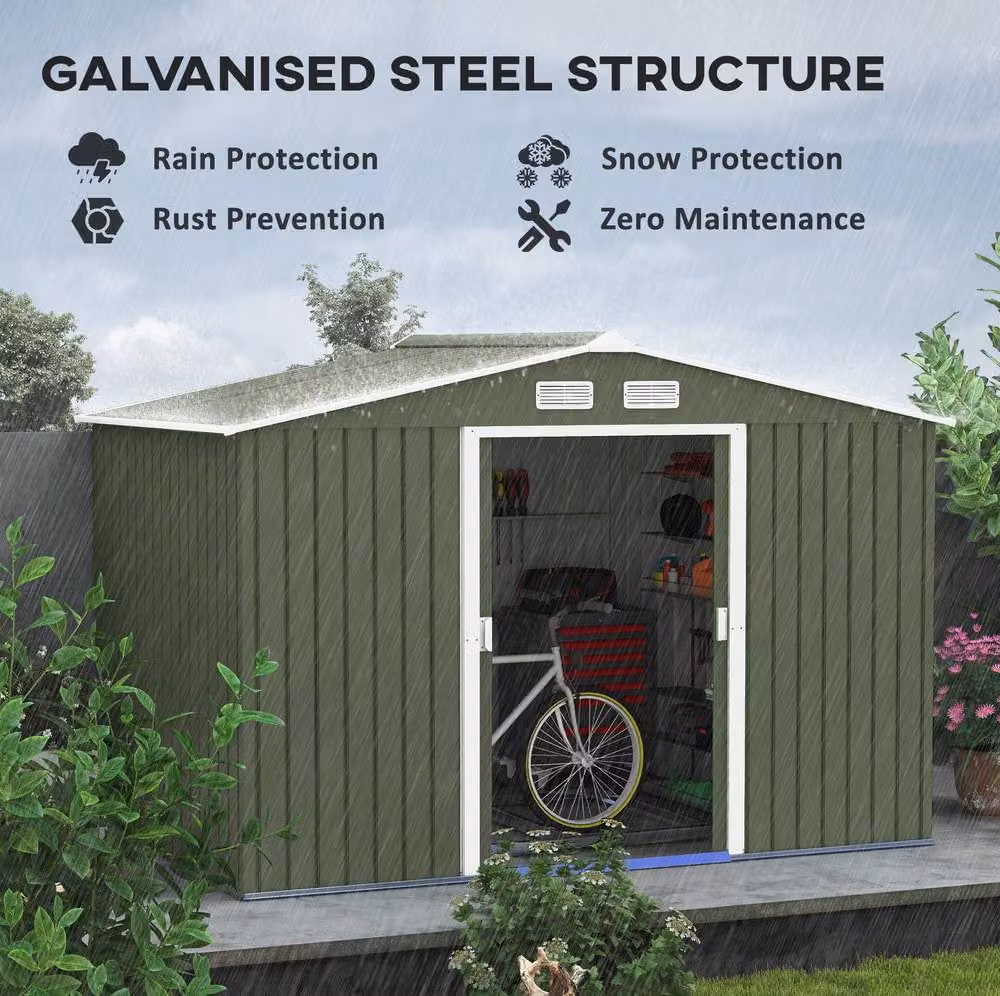 STILVORA Steel Garden Shed with Lockable Double Doors in Light Green – 4