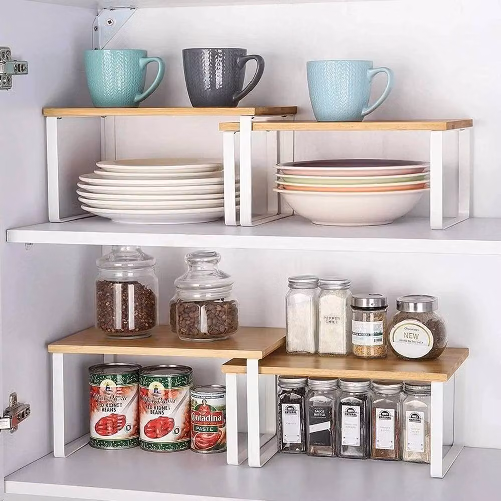 VOGREX 2-Piece Bamboo Kitchen Spice Storage Shelves in Beige – 2