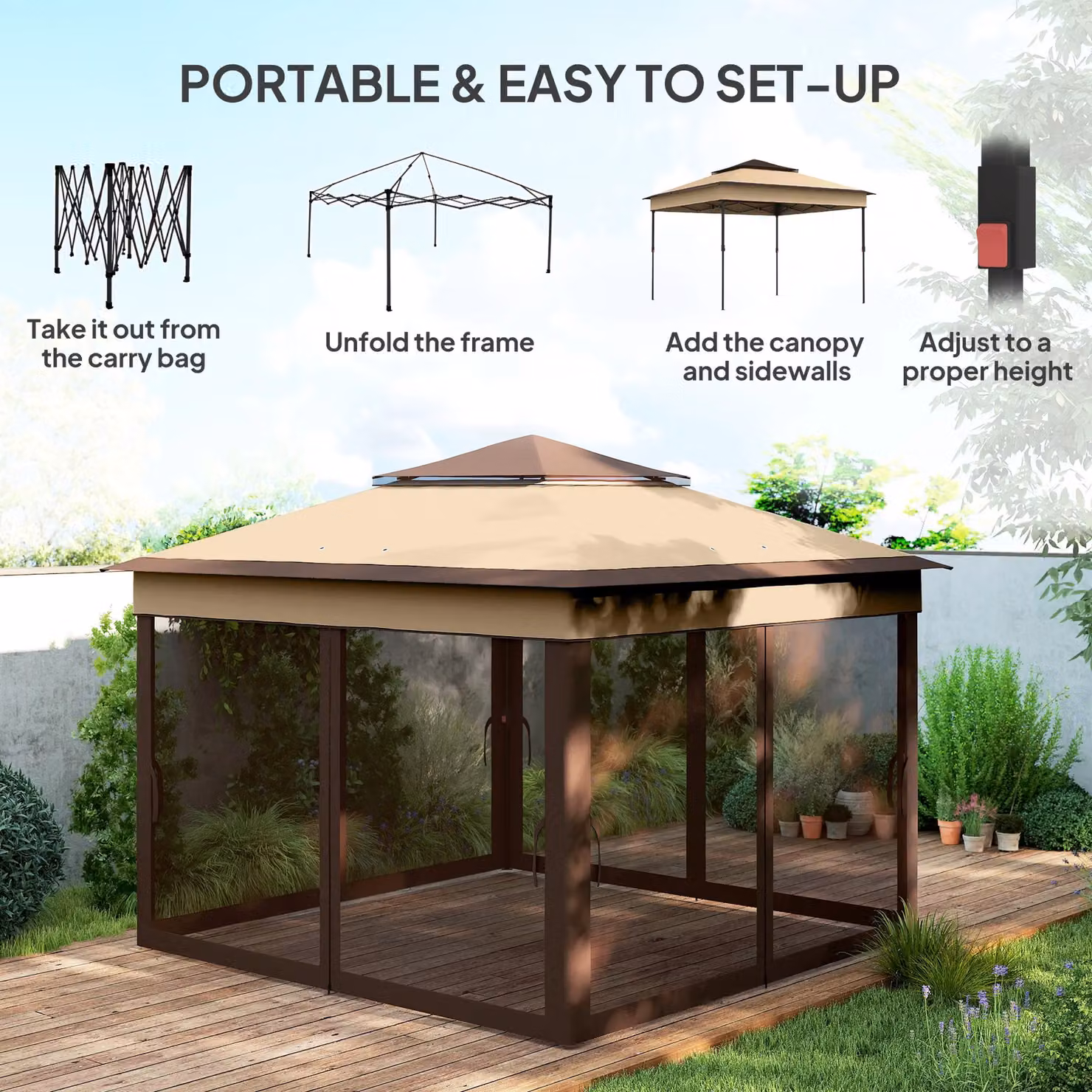 OUTSUNNY Multicolour Pop Up Gazebo Tent with Netting, W/D/H: 300 x 300 x 252 cm – 4