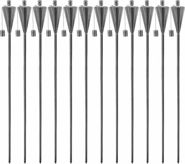 Harbour Housewares Set of 12 Silver Metal Cone Tiki Garden Flame Torches with Ground Spike – 1