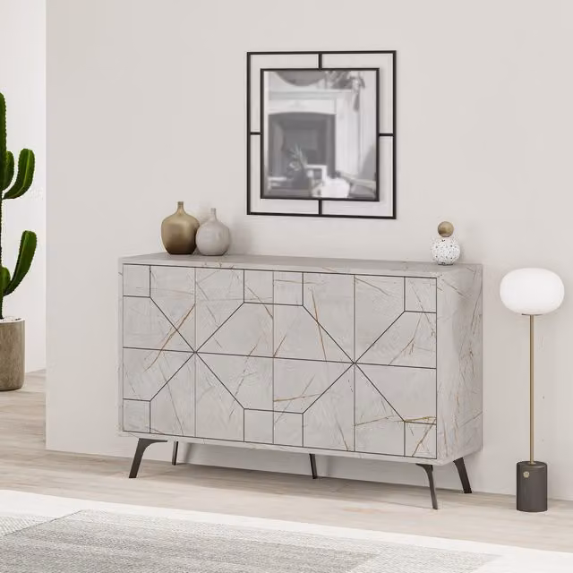 Decortie Dune Modern Four Door Sideboard in Gold with Metal Legs, W: 123 cm – 1