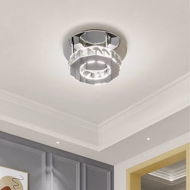 Komore Round Crystal LED Ceiling Light in Silver and Chrome