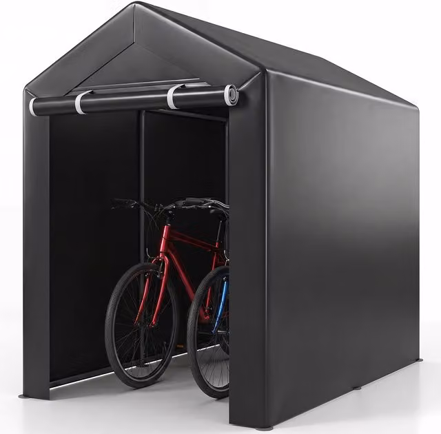 COSTWAY Gable Outdoor Carport Garage Tent in Grey and Black with Galvanised Steel Frame