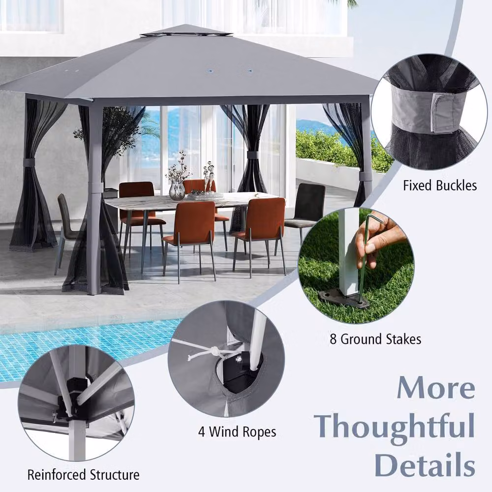 Gymax Pop Up Folding Canopy Tent with Mesh Netting, Grey – 3
