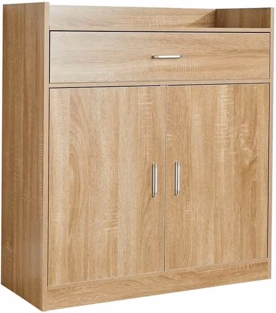 Nordara Compact 2 Door Brown Wooden Shoe Cabinet Hallway Organiser W: 120 cm, H: 80 cm, D: 80 cm
