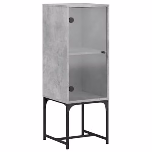 vidaXL Side Cabinet with Glass Doors in Concrete Grey, W/D/H: 35 x 37 x 100 cm