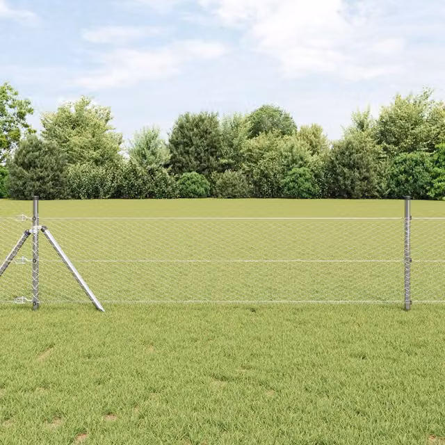 Berkfield Home Silver Galvanised Steel Hexagon Fence, W: 0.6 m, L: 25 m