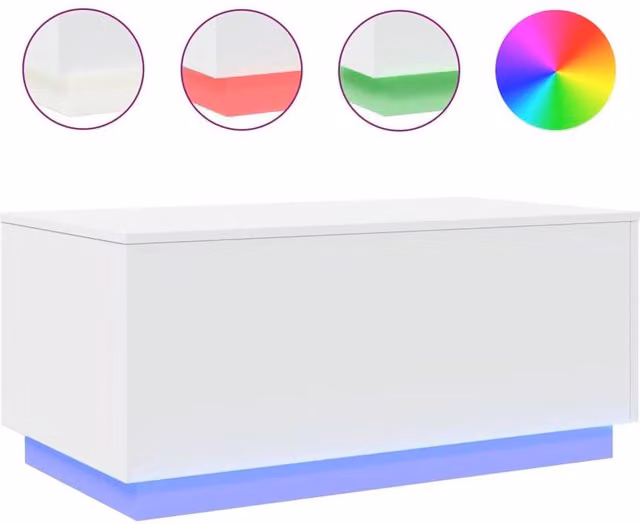 Berkfield Home Modern White Glossy Coffee Table with LED Lights W/D/H: 90 x 50 x 40 cm
