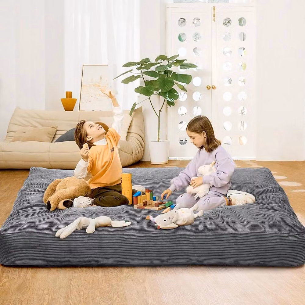 London Boutique 2-in-1 Convertible Bean Bag Chair and Memory Foam Sofa Bed in Light Grey – 2