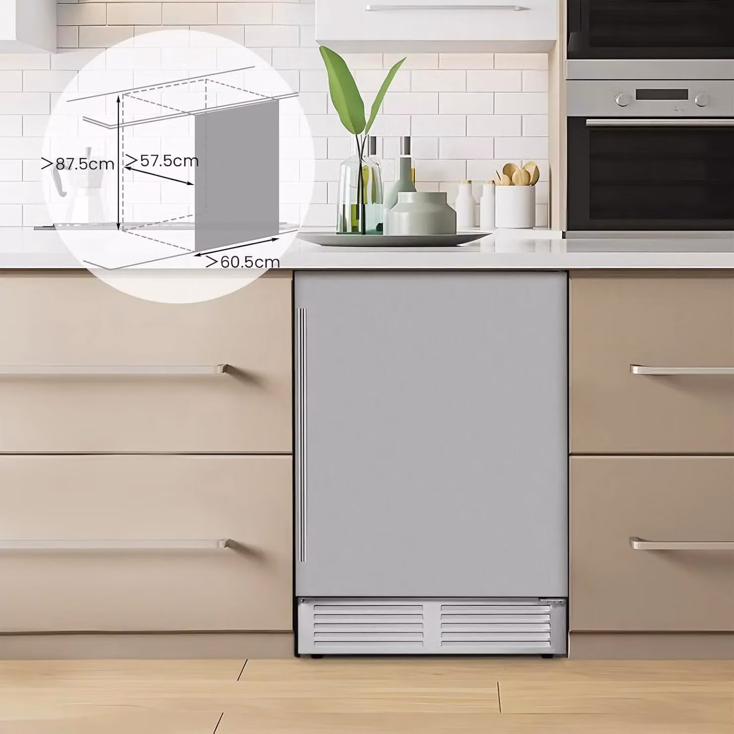 Gymax 24 Inch Under Counter Beverage Fridge Cooler in Metallic Silver with Removable Shelves and LED Interior Light – 6