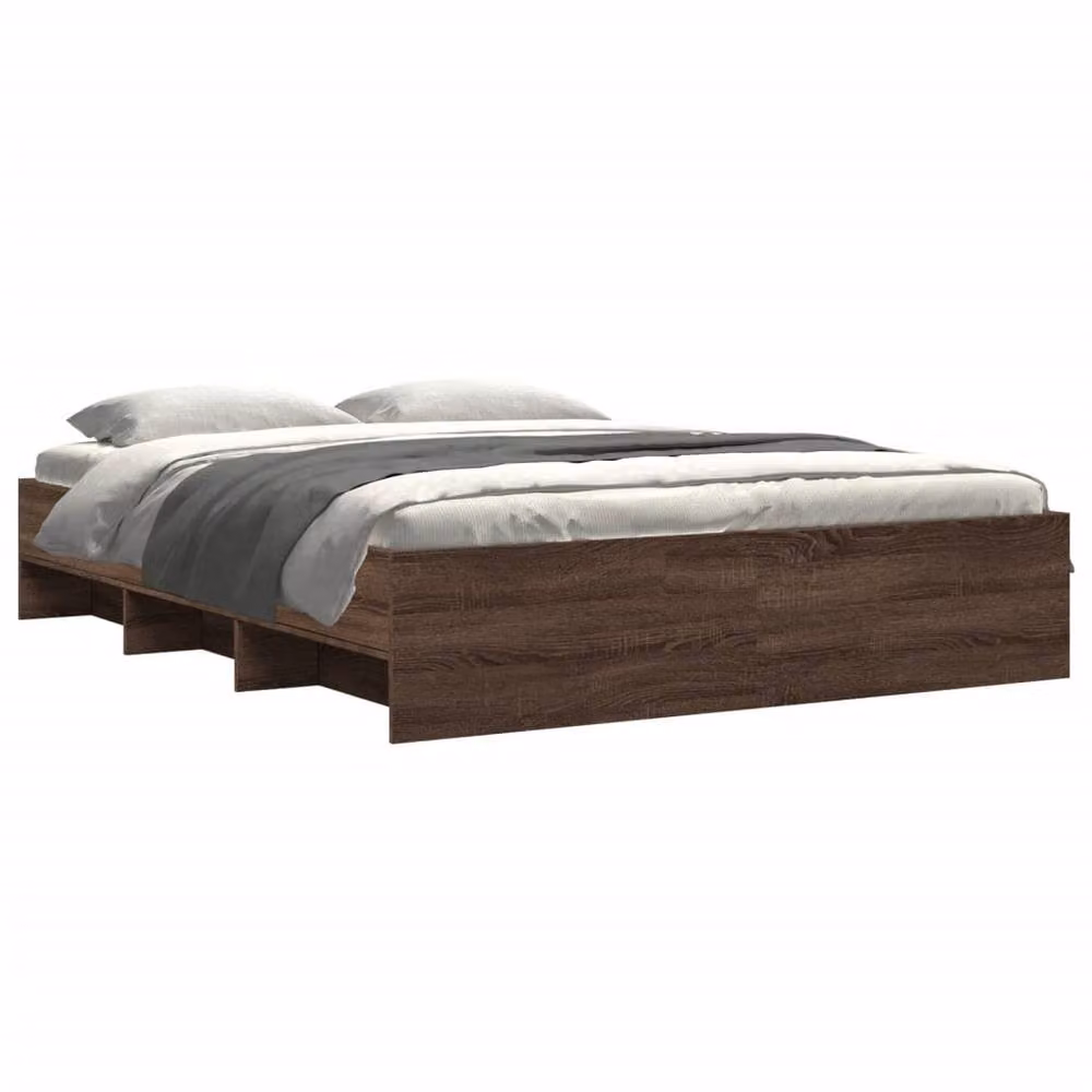 Berkfield Home King Size Bed Frame in Brown Oak with Side Compartments, W/D/H: 150 x 200 cm – 3