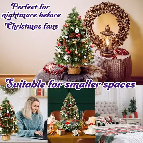 Disney Nightmare Before Christmas Tabletop Christmas Tree with 12 Baubles and LED White String Lights in Multi Colour – 4