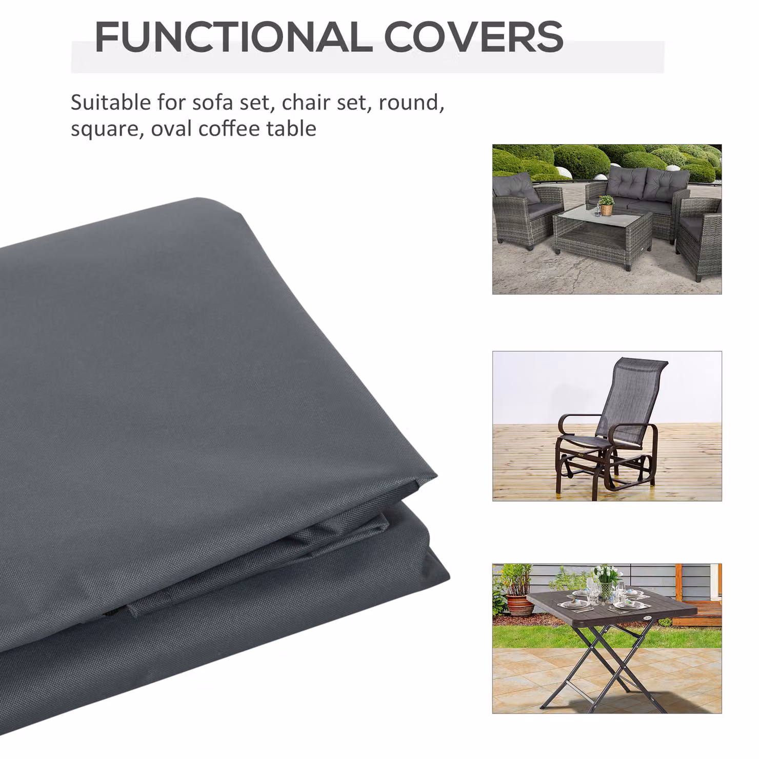 Outsunny Grey Rectangular Armchair Protection Cover, Water Repellent 600D Oxford Polyester, W: 200 cm, D: 86 cm, H: 82 cm – 5