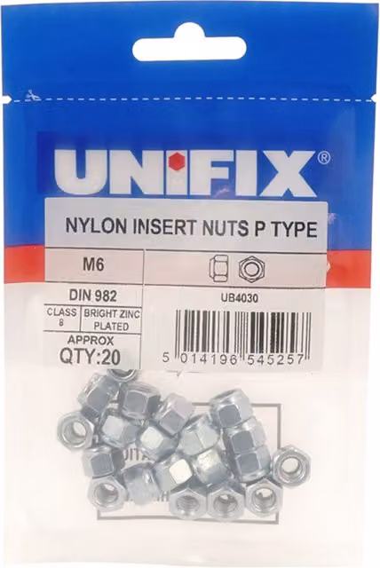 Unifix M8 Self-Locking Nylon Insert Hex Nuts, P Type DIN 982, Galvanised Grey/Silver