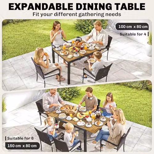 Outsunny 7 Piece Rattan Garden Furniture Set in White and Beige with Acacia Wood and Metal Frame, W/D/H: 150 x 80 x 76 cm – 4