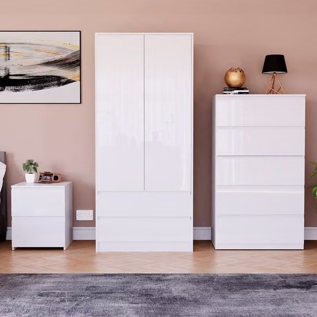 HD Designs Vida Designs Glinton 3 Piece Modern White Glossy Bedroom Set – 1