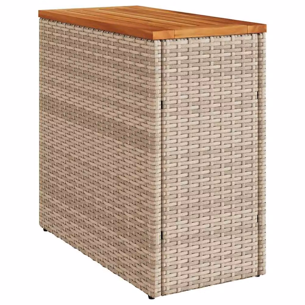 Berkfield Home Beige Poly Rattan Garden Side Table with Oiled Acacia Wood Top W/D/H: 58 x 27.5 x 55 cm – 2