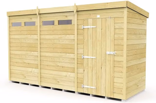 Buttercup Farm Brown Pent Security Wood Shed with Single Door, L118 x W358 x H201 cm – 1
