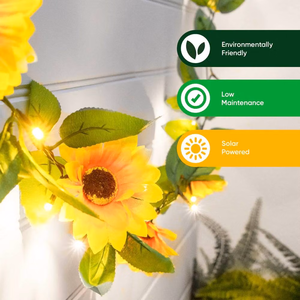 Gardenwize Solar Sunflower Garland String Lights with 25 Warm White LEDs in Yellow and Multicolour, Length: 2.3 m – 2