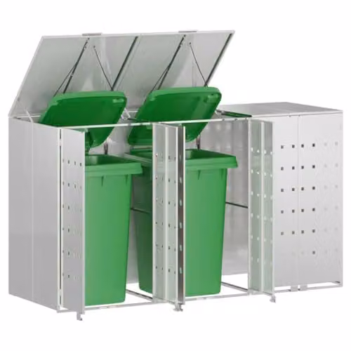 vidaXL Wheelie Bin Storage for 3 Bins, Silver, W: 204 cm, D: 77.5 cm, H: 115.5 cm – 1
