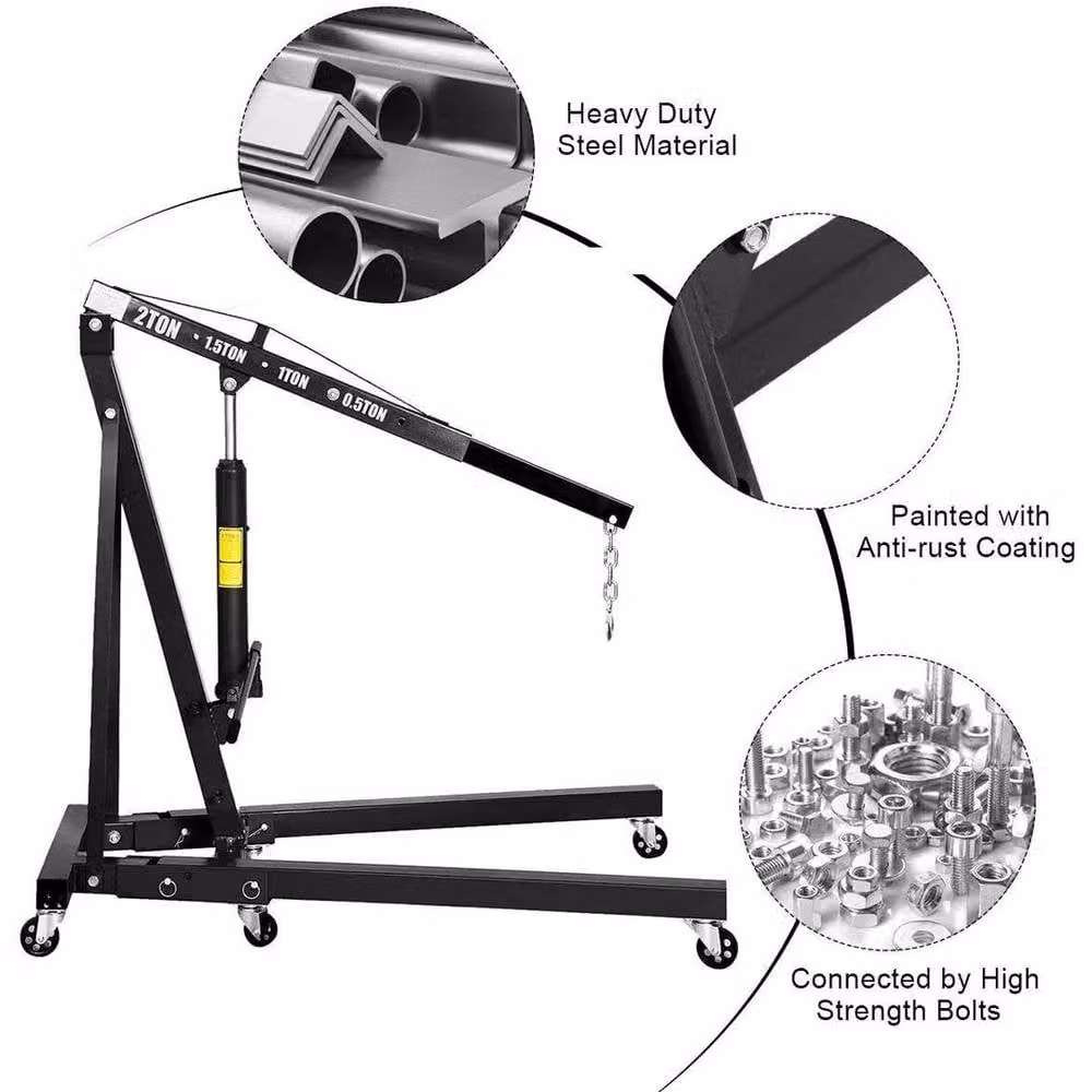 FLAVORA 2 Ton Hydraulic Folding Engine Crane Motor Hoist Lift Jack in Black – 2
