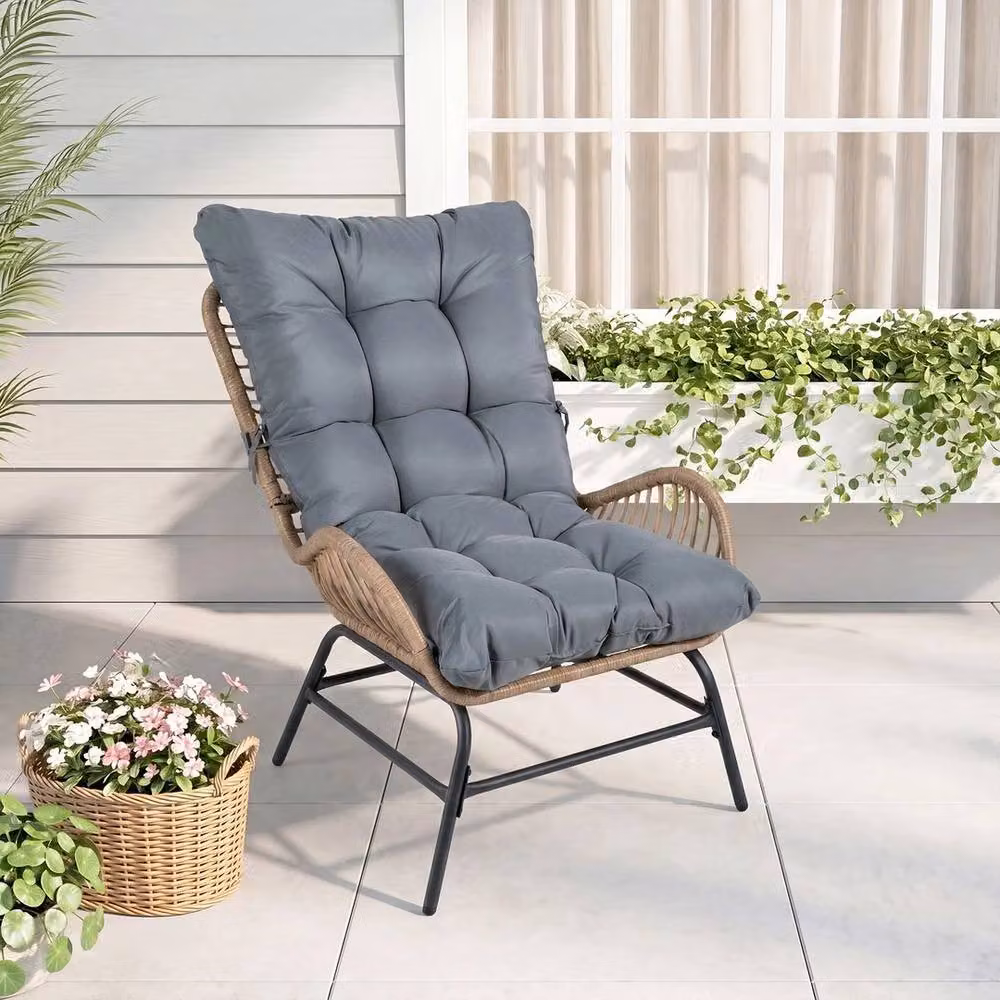 Hinsinc Grey PE Rattan Lounge Chair with Metal Frame and Cushions – 3